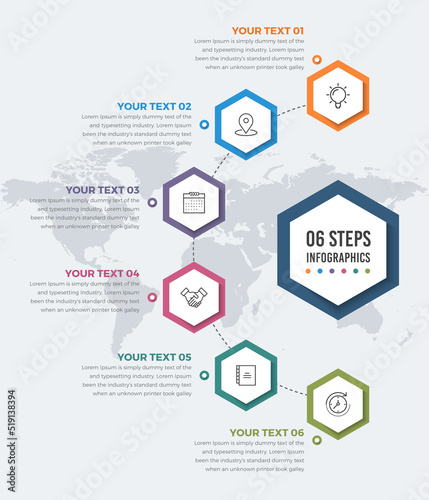 Infographics Template (06 Steps) with Hexagon