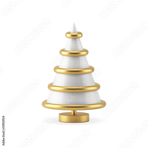 Expensive tenderness white glass Christmas tree decorated by metallic golden rings luxury design