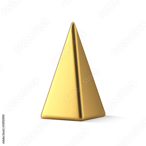 Realistic glossy metallic golden pyramid isometric triangle geometric shape luxury jewel figure