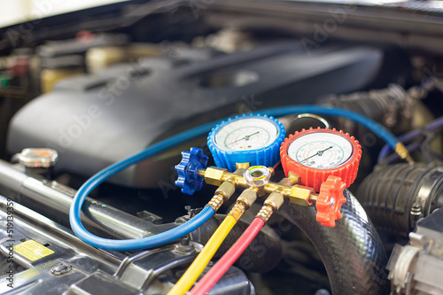 Car air conditioner check service, leak detection, fill refrigerant.