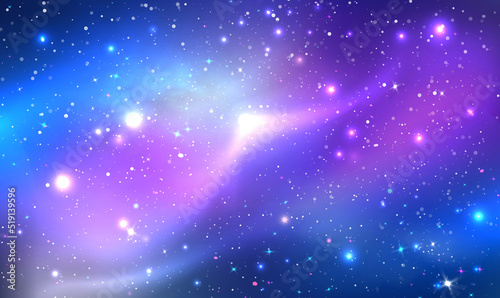 Vector background infinite space with shining stardust nebula. Space background night starry sky milky way. Beautiful galaxy background with nebula cosmos.  Science galaxy cosmis. Vector EPS10.