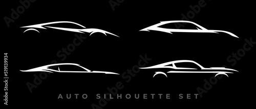 Sports car logo icon set. Motor vehicle dealership emblems. Auto silhouette garage symbols. Vector illustration.