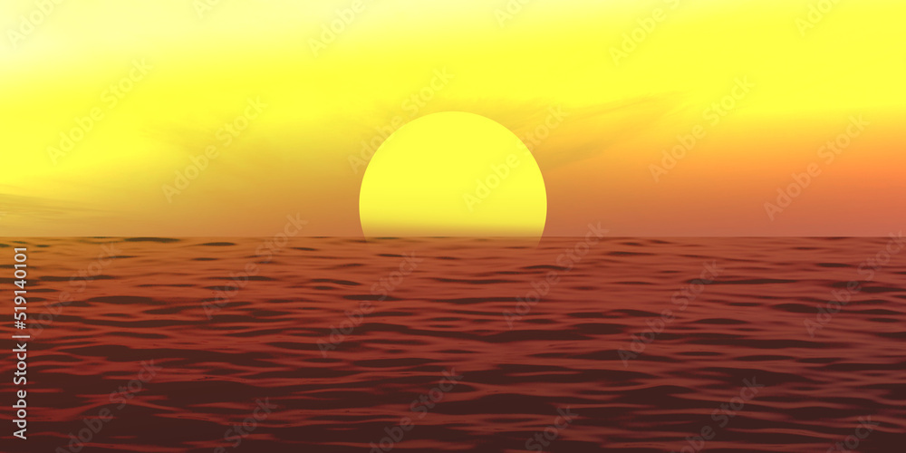 beautiful yellow sunset background with ocean view 
