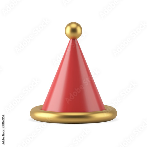 Traditional Santa Claus hat decorated by glossy golden metallic design elements 3d template vector