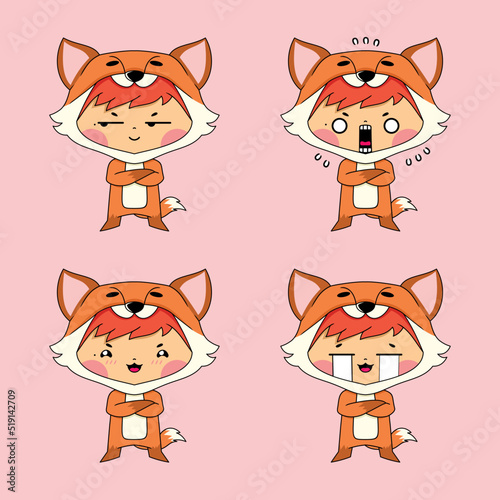 vector illustration of cute little boy wearing fox costume