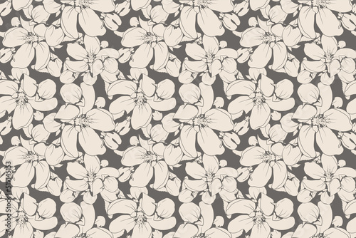 Floral seamless pattern design for fabric or wallpaper print. Flower vector textile decoration. Nature background.