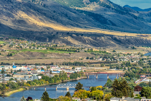 Bird view of Kamloops city on summer evening time photo