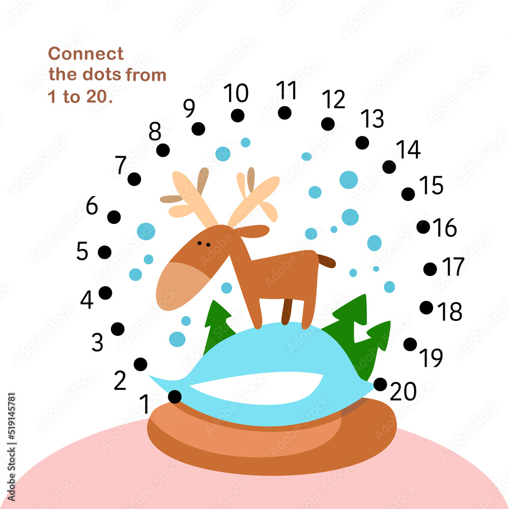 Connect The Dots From 1 To 20 Educational Game Cute Deer In Snowball 1234-number-names-1-to-20-counting-for-kids-12345-cartoon-video