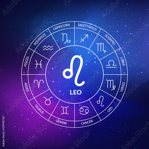 Leo zodiac sign. Zodiac circle on a background of the space