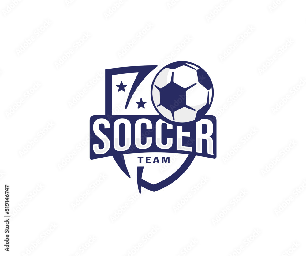 Soccer emblem logo design. Football club badge or label vector design. Football logo with shield and ball Soccer emblem logo design. Football club badge or label vector design. Football logo with shield and ball