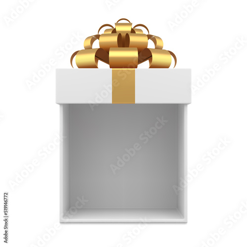 Open cap empty white elegant wrapped squared gift box top view realistic 3d template vector