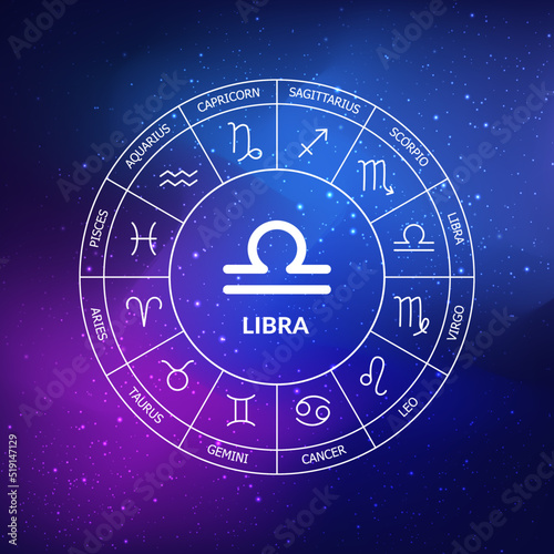 Libra zodiac sign. Zodiac circle on a background of the space