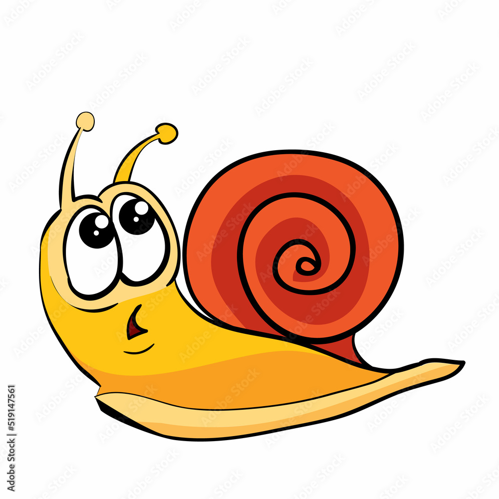 cute snail character with big eyes scared of something and running away,  cartoon illustration, isolated object on white background, vector, Stock  Vector | Adobe Stock