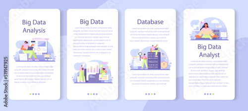 Big data analytics mobile application banner set. Big data based