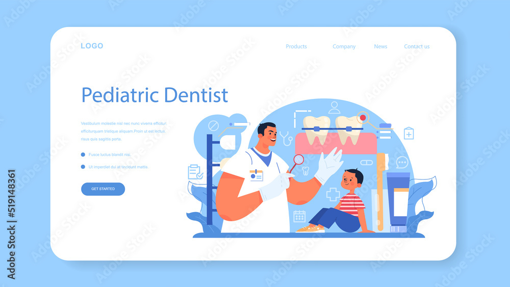 Dentistry web banner or landing page. Dental doctor in uniform Dentistry web banner or landing page. Dental doctor in uniform