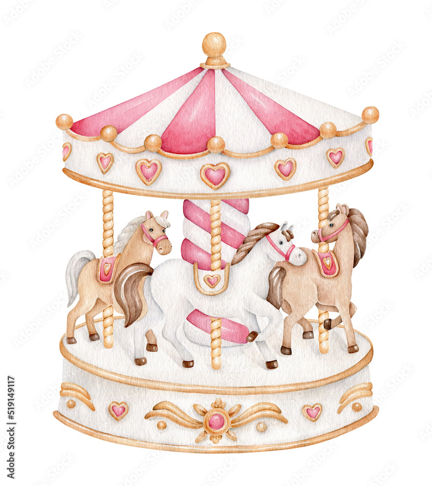 Carousel horses on a white stock illustration adobe stock