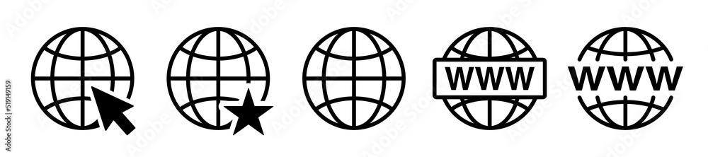 Set of web icons, web design, earth illustration, globe symbol, planet logo, world wide Set of web icons, web design, earth illustration, globe symbol, planet logo, world wide