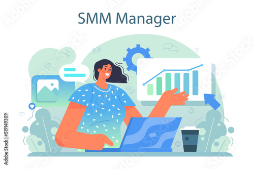 SMM manager concept. Social media marketing specialist advertising