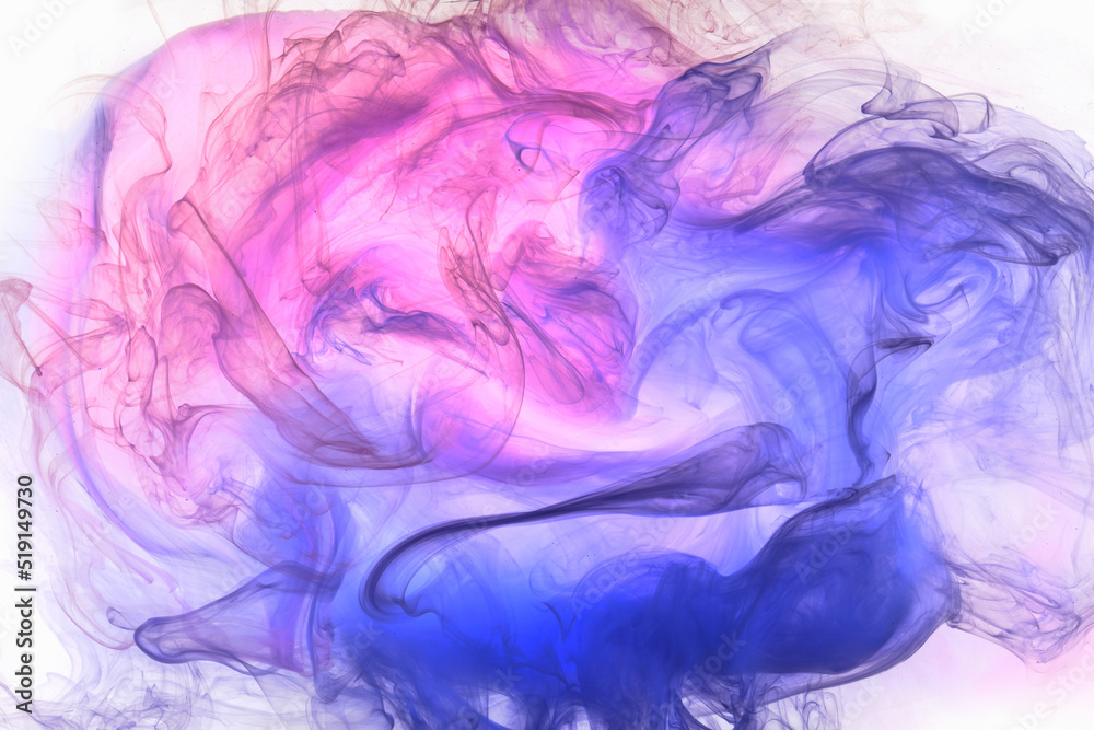Fototapeta premium Liquid fluid art abstract background. Pink blue acrylic paint underwater, galactic smoke ocean