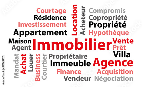 Immobilier. Nuage de mots. Real estate word cloud. Illustration vectorielle.