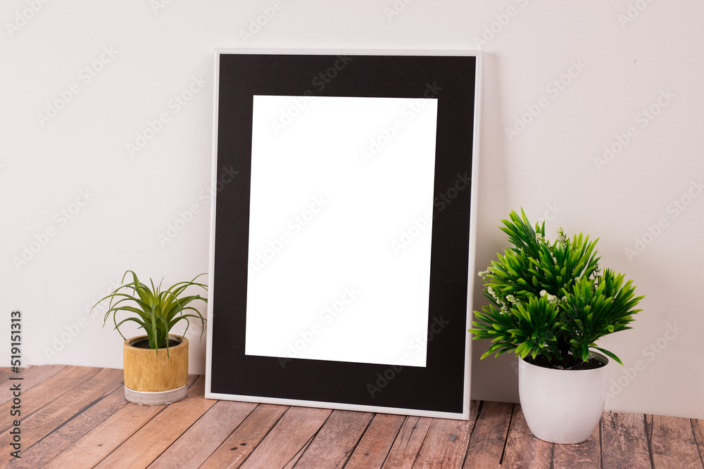 Mock up poster. Minimal template with empty picture frame mock up. White background, boho Mock up poster. Minimal template with empty picture frame mock up. White background, boho