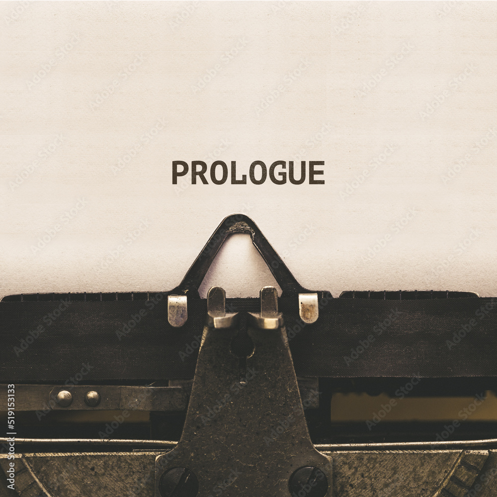 Prologue headline written on vintage type writer from 1920s