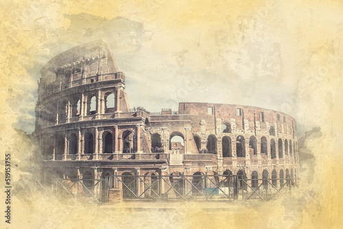 The Colosseum in Rome - Watercolor effect illustration