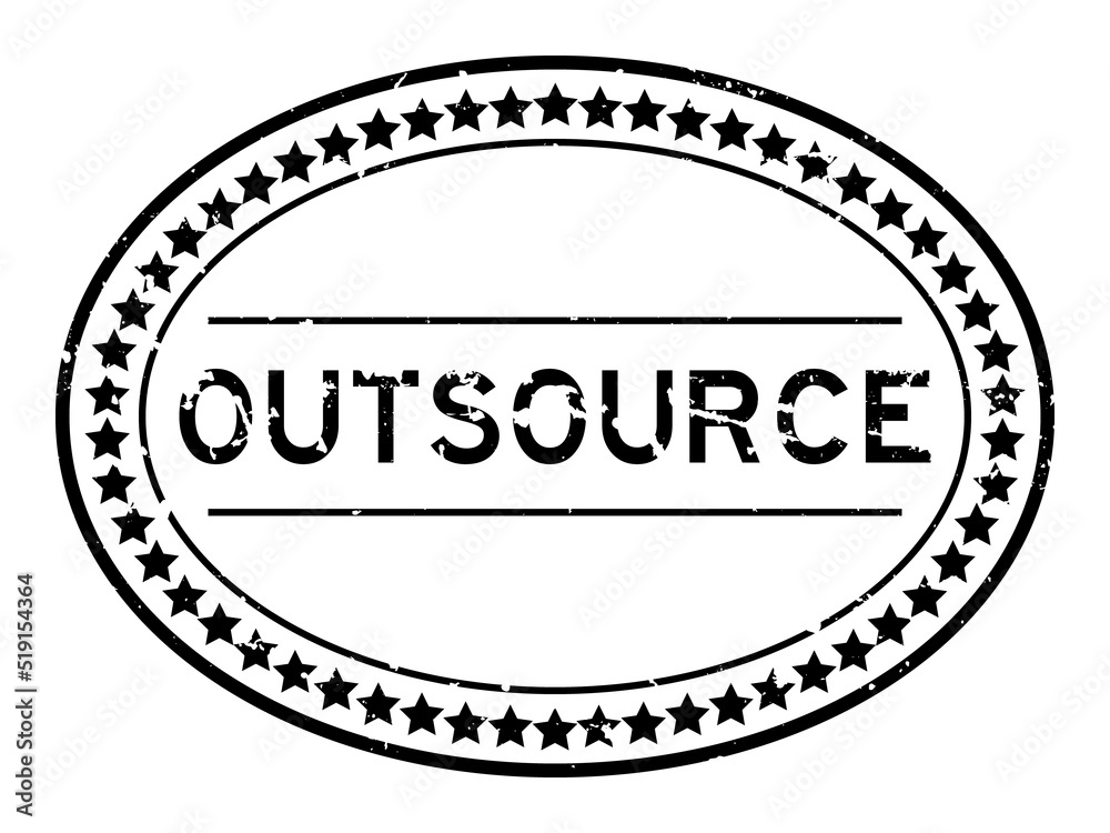 Grunge black outsource word oval rubber seal stamp on white background