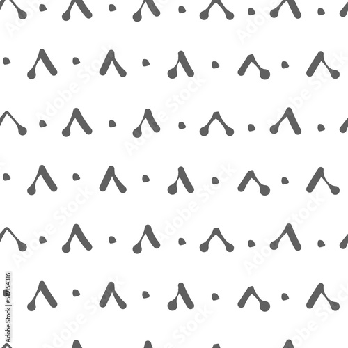 Vector. Abstract monochrome ethnic seamless pattern. Artistic background hand drawn simple shapes of angle brackets, checkmarks. Mosaic abstract background. Repeating geometric texture. Dividers.