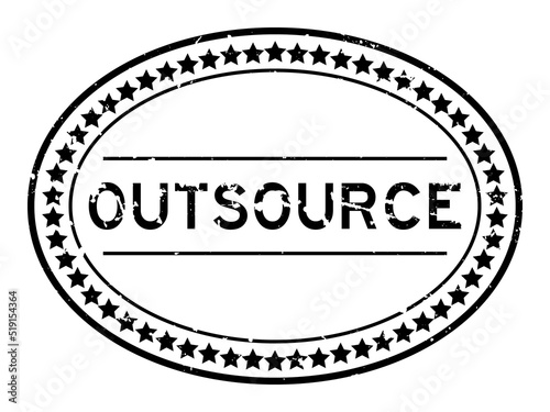 Grunge black outsource word oval rubber seal stamp on white background