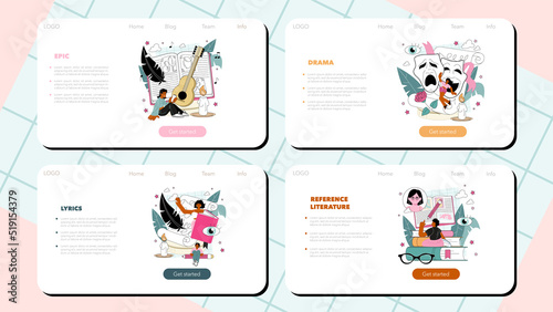 Literature school subject web banner or landing page set. Study ancient
