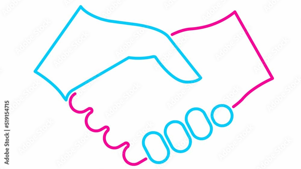Animated blue and pink handshake icon. Concept of deal, agreement, partnership. Vector linear illustration isolated on the white background. Animated blue and pink handshake icon. Concept of deal, agreement, partnership. Vector linear illustration isolated on the white background.