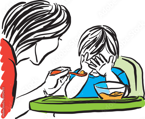 mother woman feeding child food healthy concept vector illustration