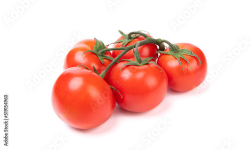 Organic red cherry tomato cluster isolated on white photo