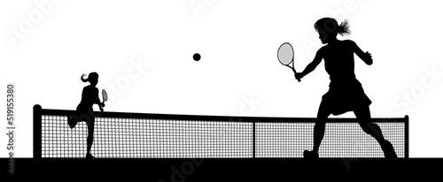 Tennis Women Playing Match Silhouette Players