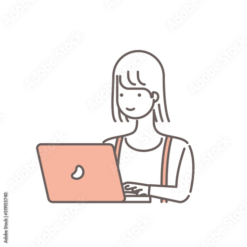 ノートパソコンを操作している女性のイラスト