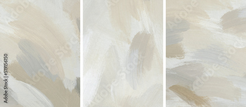 Neutral abstract art background set. Hand painted textured acrylic template. Artistic texture with paint brush strokes