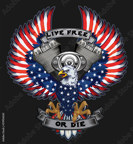 Motorbike and American Eagle USA flag