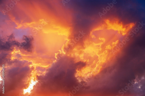 Colorful cloudscape view in sunset