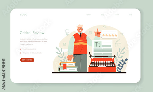 Professional critic concept web banner or landing page. Journalist