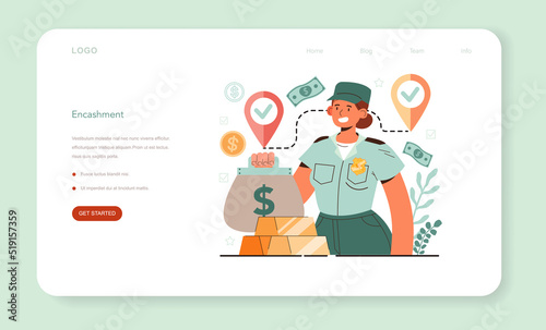 Encashment web banner or landing page. Armored cash truck