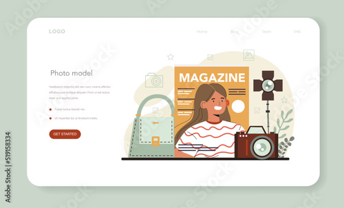 Photo model web banner or landing page. Man and woman represent