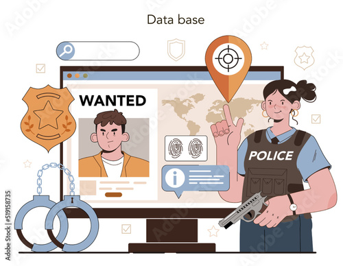 Police officer online service or platform. Detective making investigation.