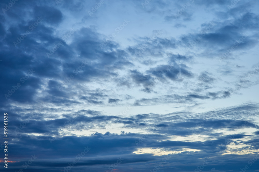 Blue dawn sky with clouds