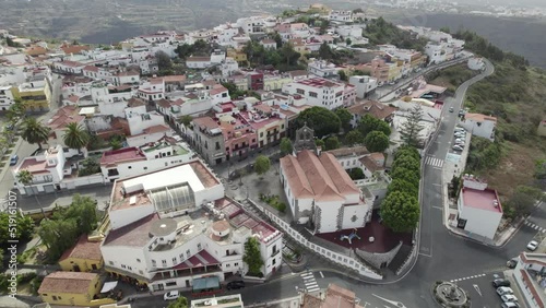 Iglesia De San Roque, church located in Firgas, little town of Gran Canaria Island, Spain. Aerial view photo