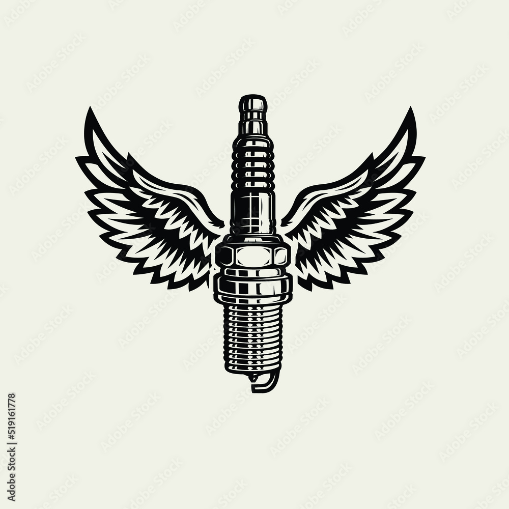 Fototapeta premium Premium Spark plug and wings illustration vector isolated