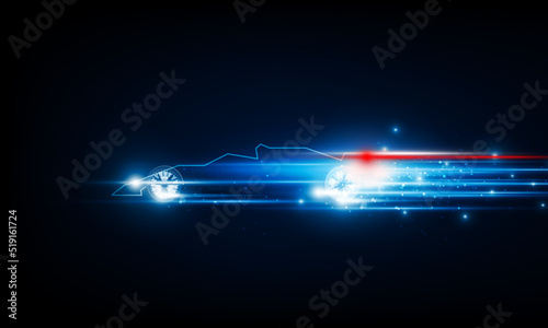 High speed concept. formula 1 car in the form of Arrow Light out technology background Hitech communication concept innovation background, vector design