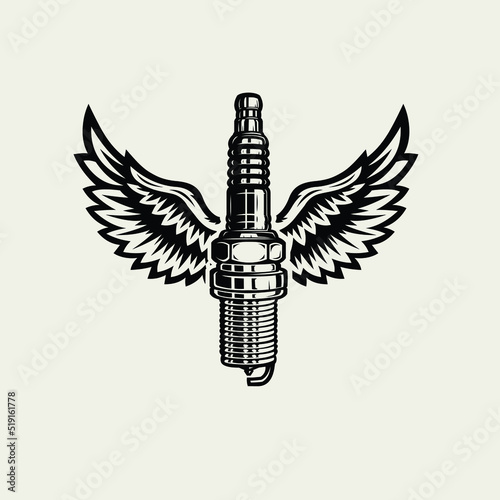 Premium Spark plug and wings illustration vector isolated