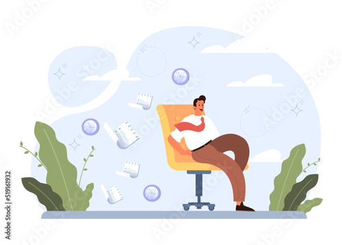Procrastination concept. Lazy character laying or sleeping