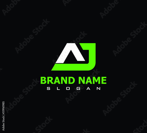Alphabet letter icon logo AJ, Initial letter AJ or JA with green and white color.